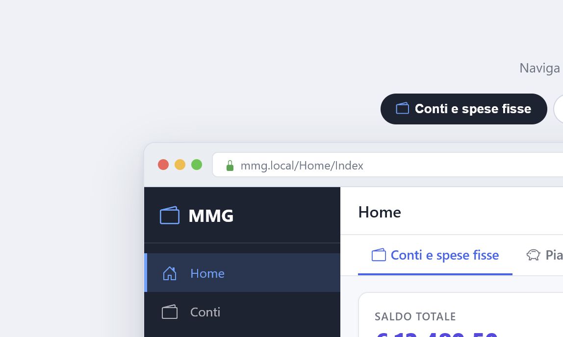 Anteprima dell’interfaccia di gestione finanziaria MMG